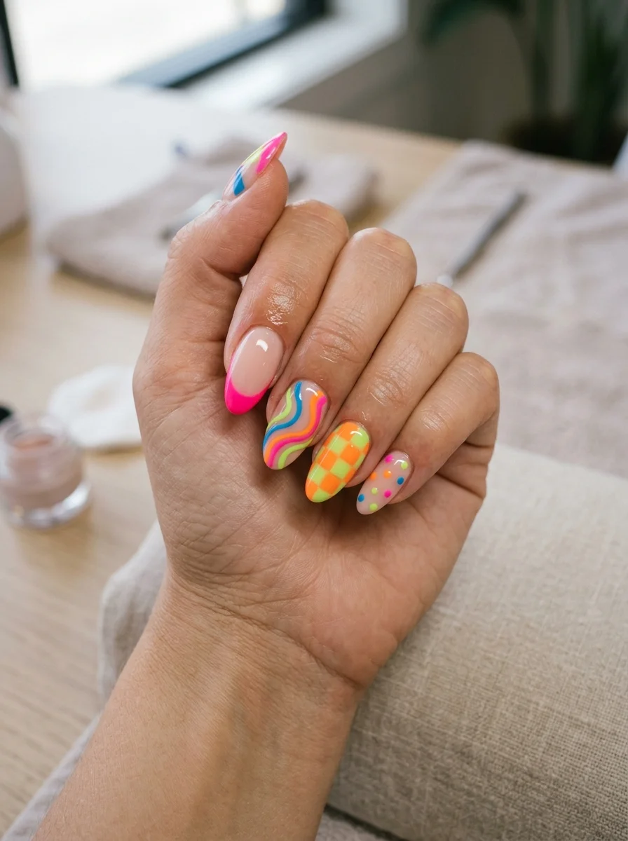 Neon Mix-and-Match Nails