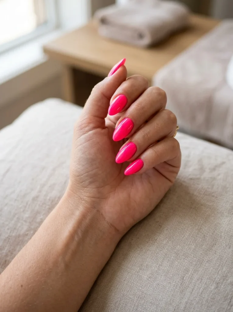 Neon Pink Almond Nails