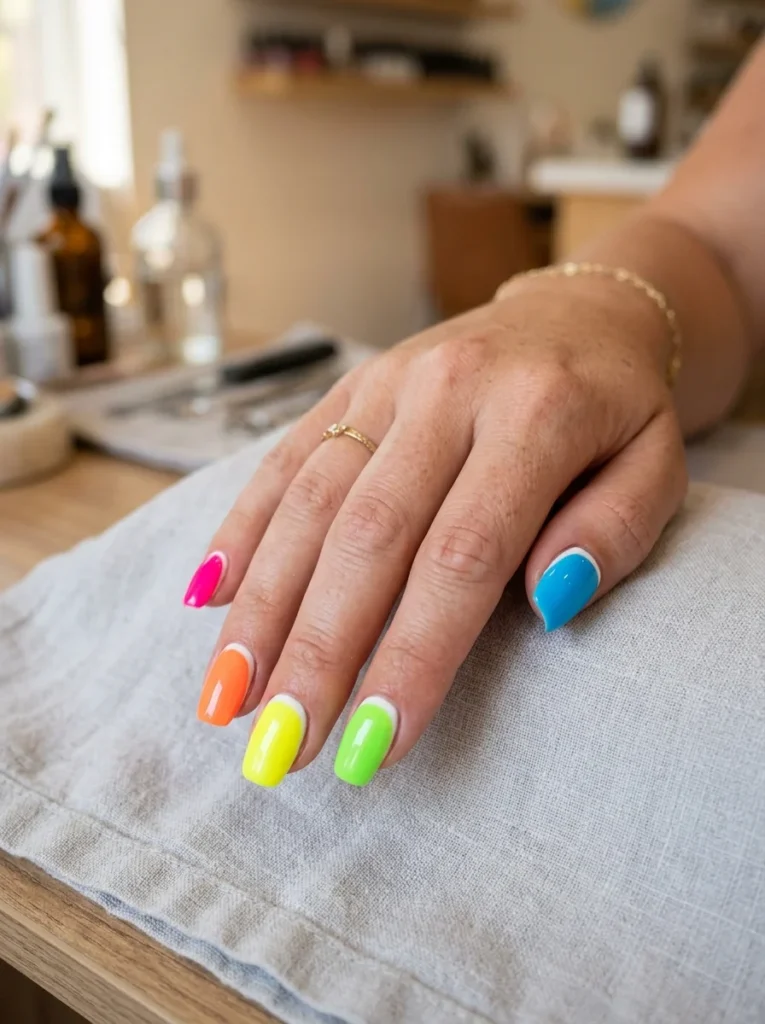Neon Rainbow Nails