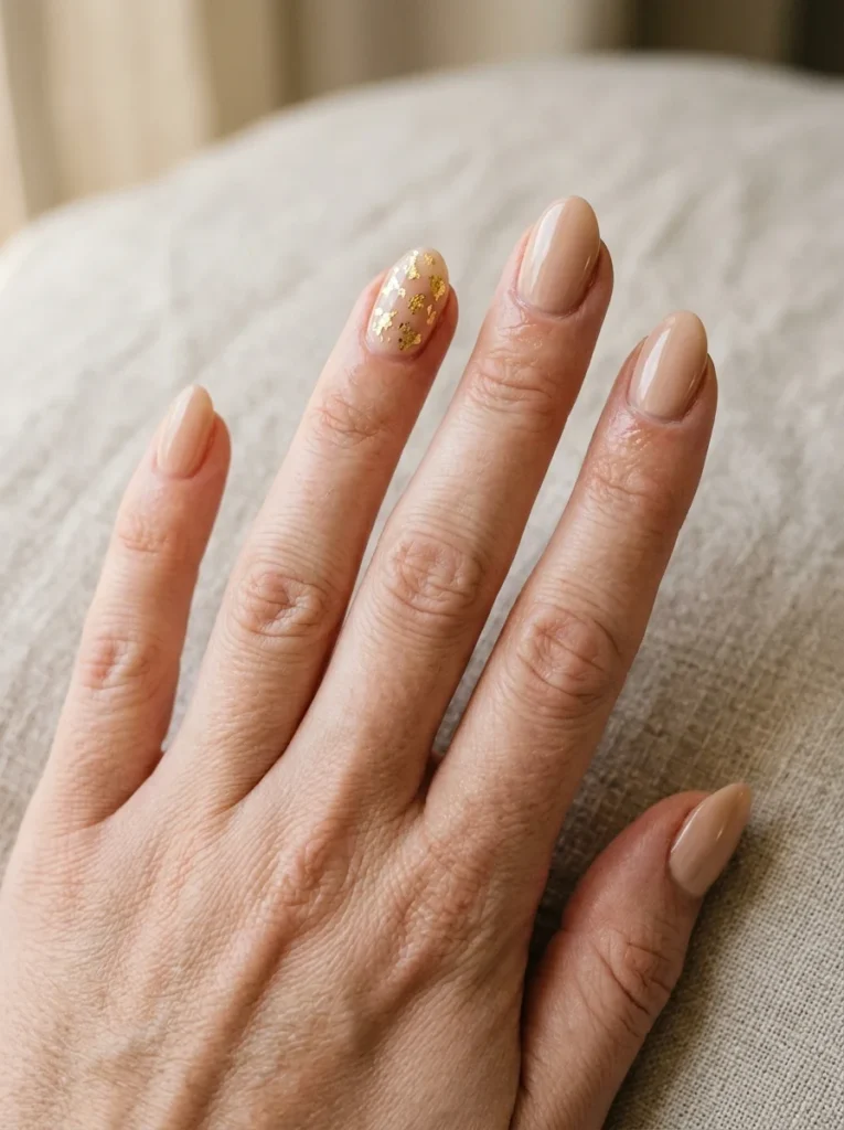 Nude Nails With Gold Details
