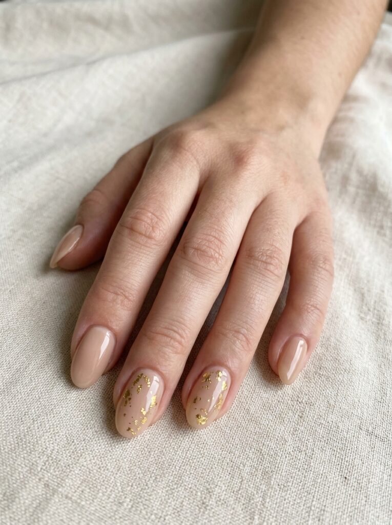 Nude Nails with Gold Foil