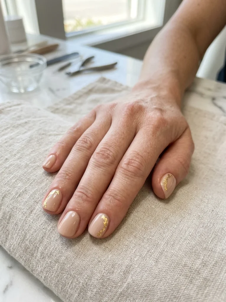 Nude Nails with Gold Foil
