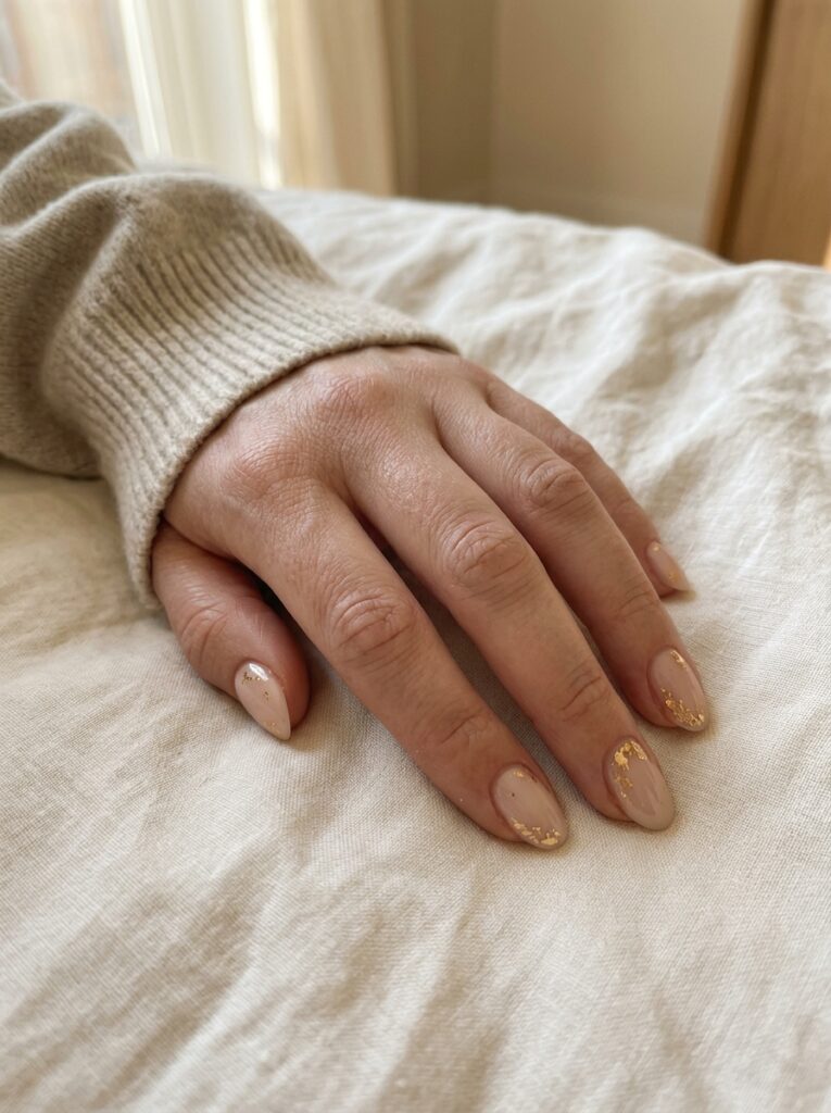 Nude Nails with Gold Foil Accents