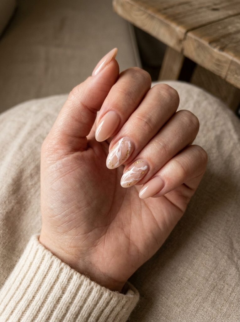 Nude and White Marble Blooming Gel Nails