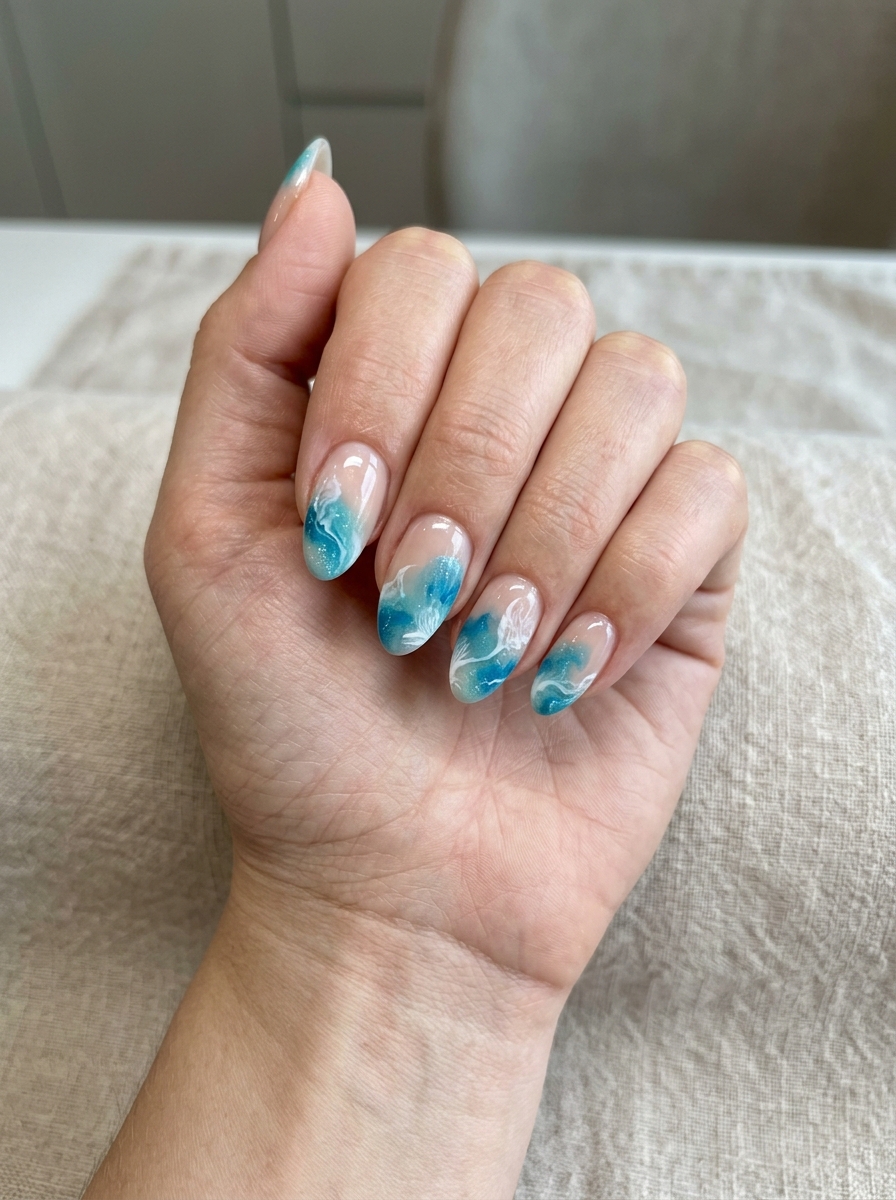 Ocean Blue Blooming Gel Nails