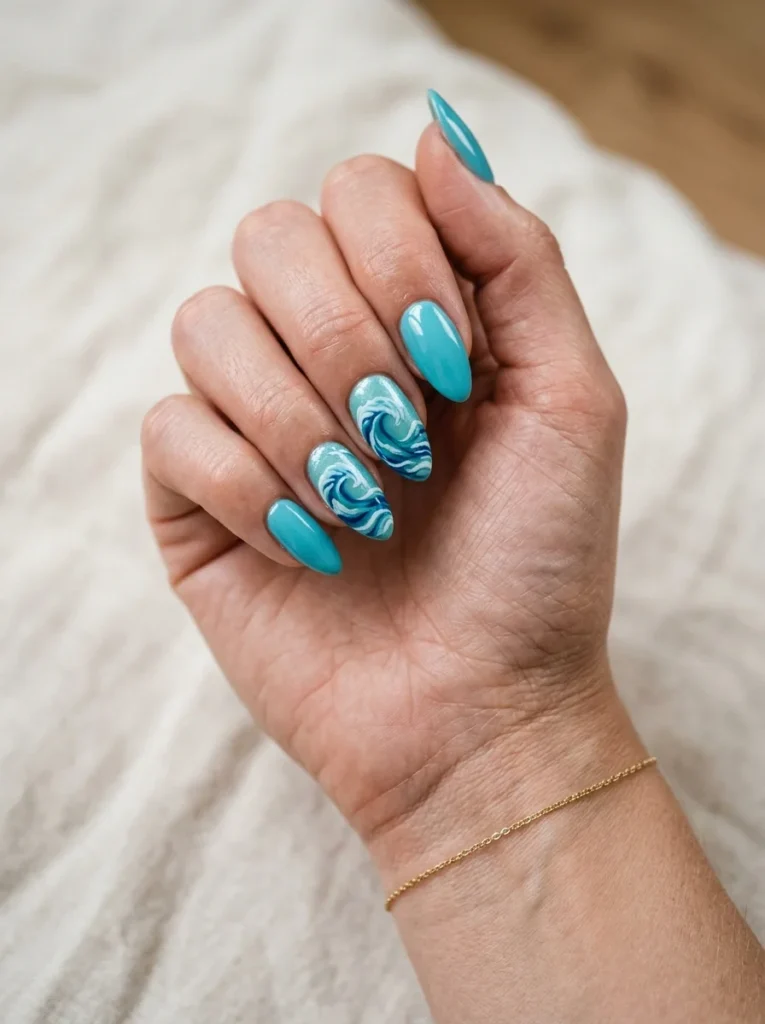 Ocean-Wave Blue Nails