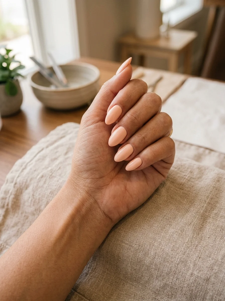 Pale Peach Almond Nails