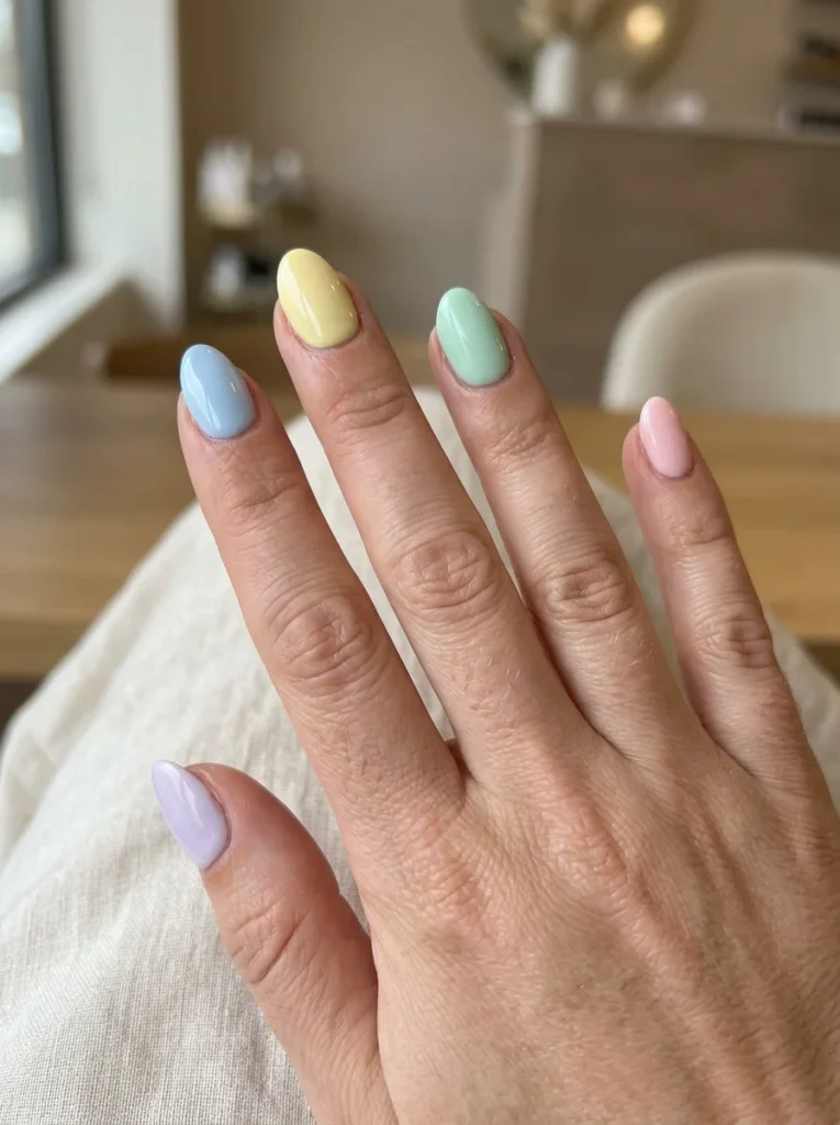 Pastel Rainbow Almond Nails