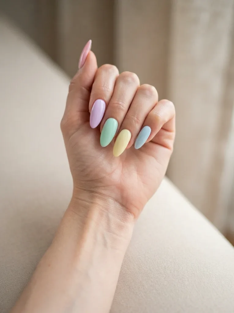 Pastel Rainbow Long Acrylic Nails