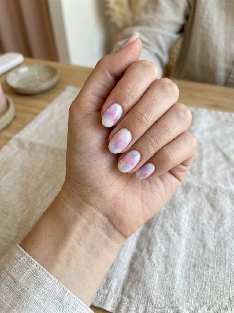 Pastel Watercolor Blooming Gel Nails