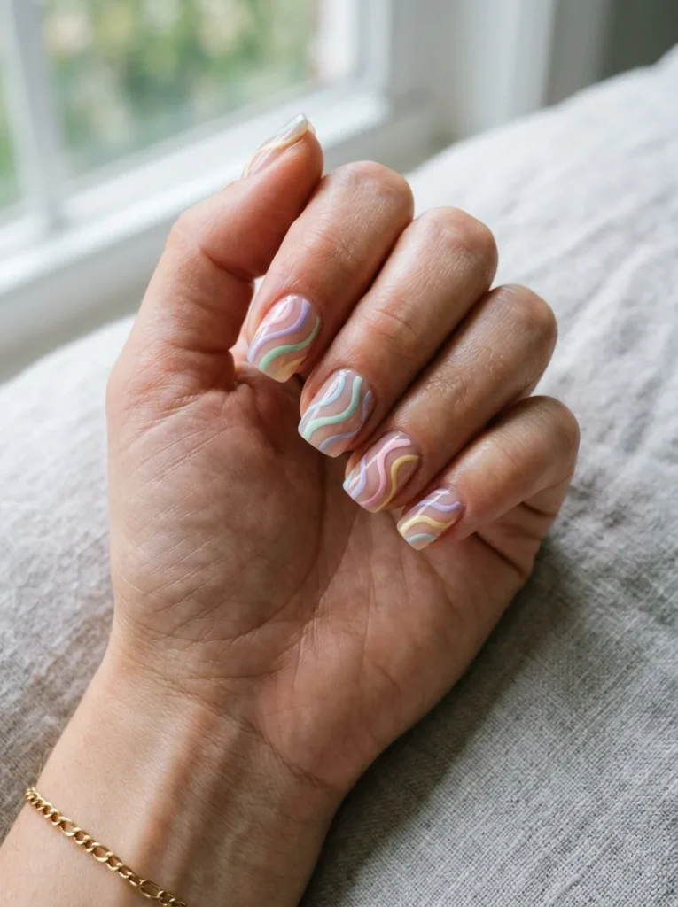 Pastel Wavy-Line Nails