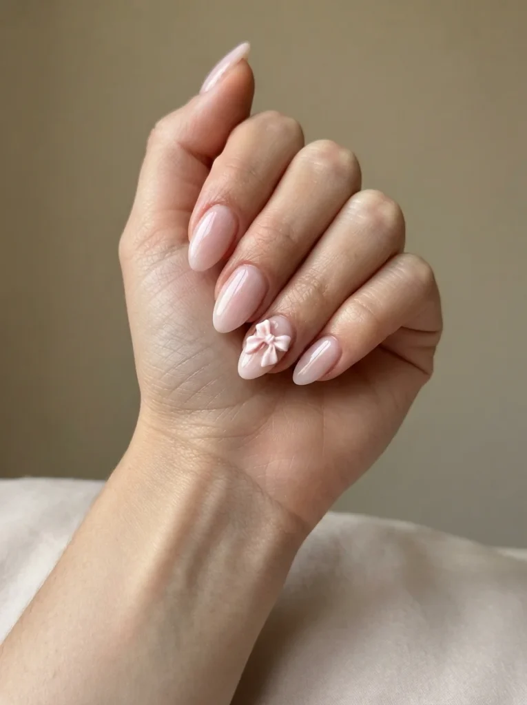 Pink Acrylic Nails With 3D Bows