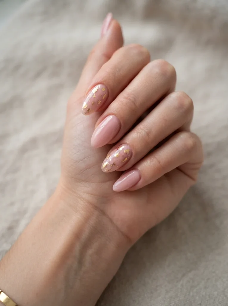Pink Acrylic Nails With Gold Foil