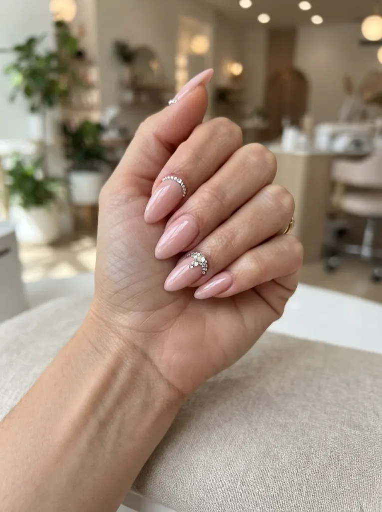 Pink Acrylic Nails With Rhinestones