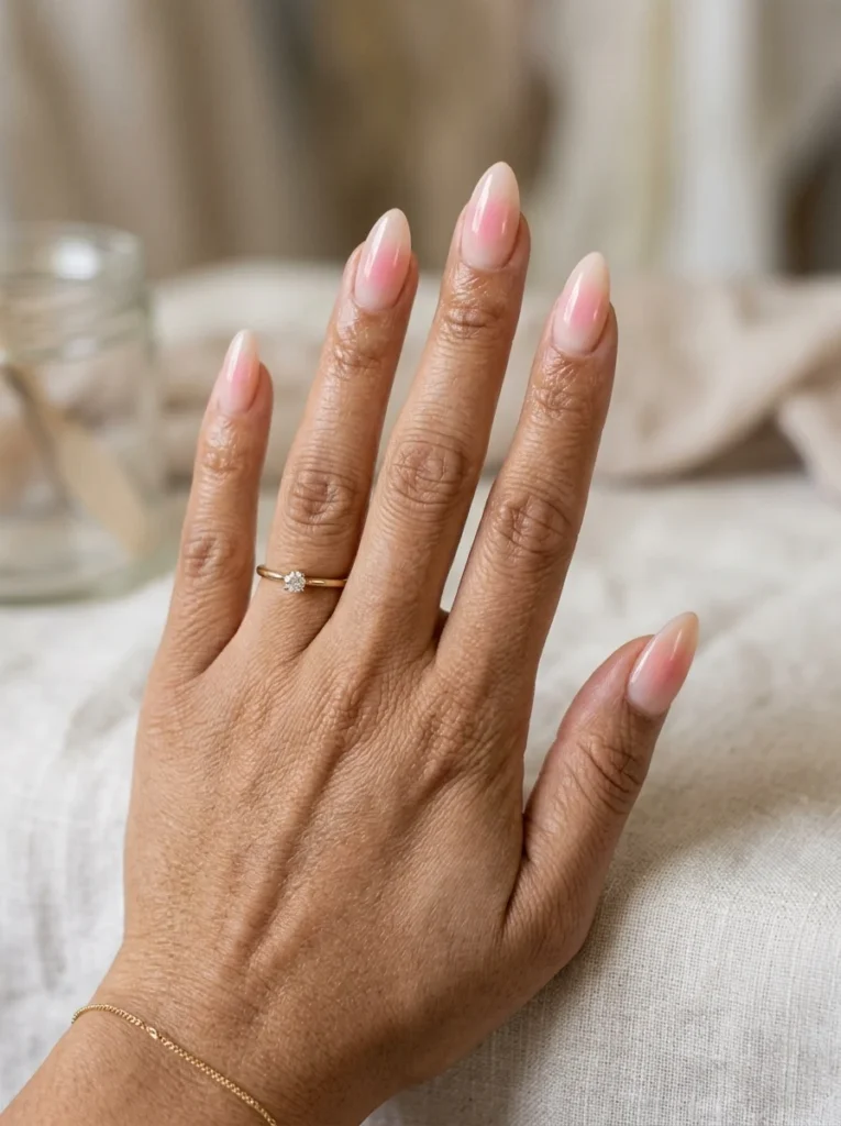 Pink Aura Almond Nails