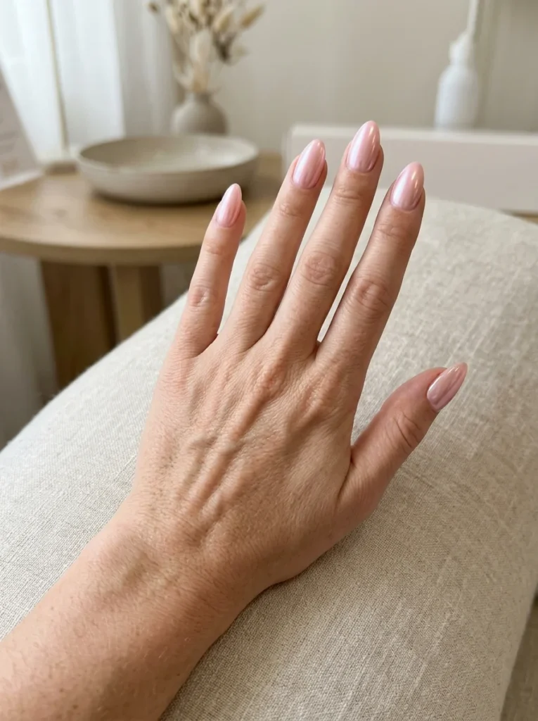 Pink Chrome Almond Nails