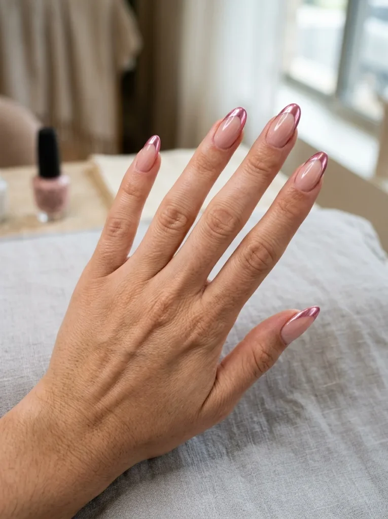 Pink Chrome French Tips