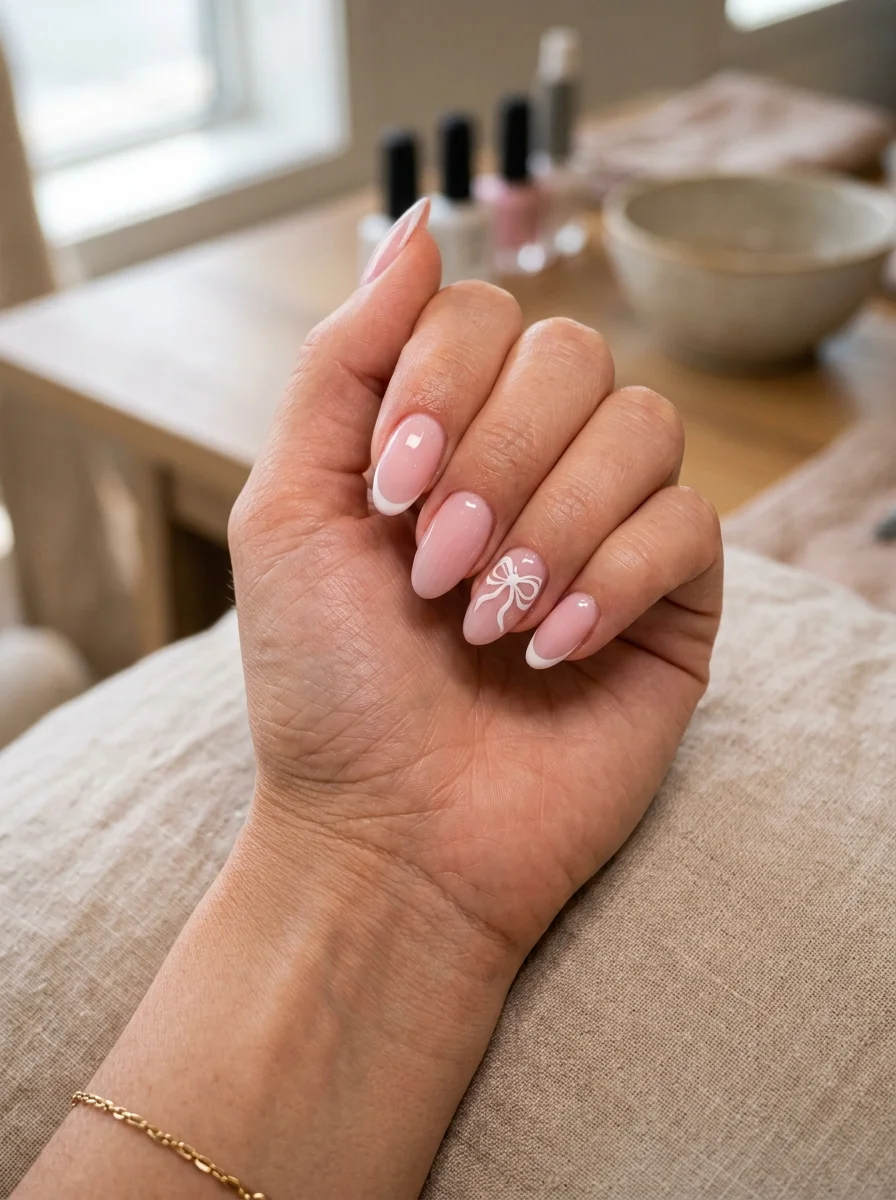 Pink Coquette Bow Almond Nail