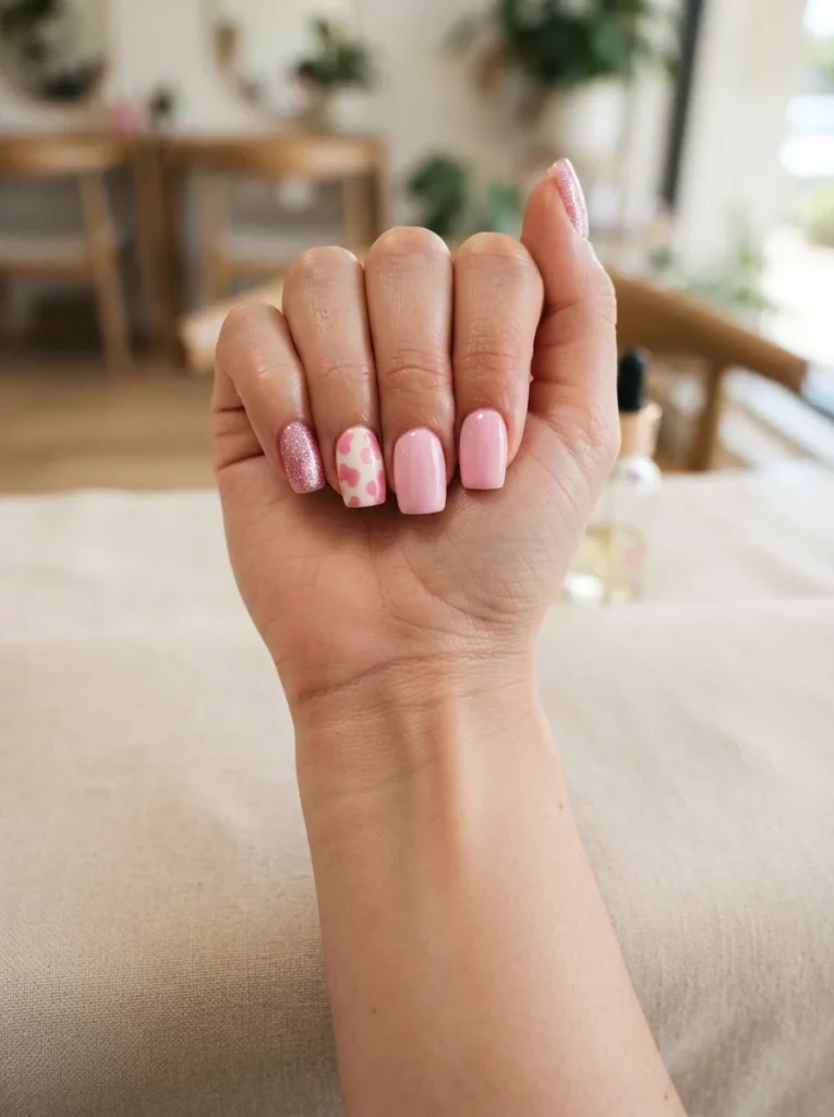 Pink Cow Print Acrylic Nails