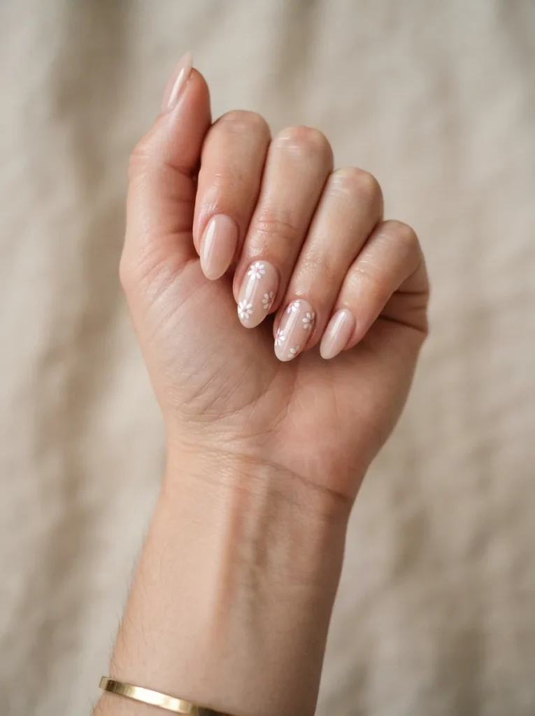 Pink Floral Acrylic Nail Design