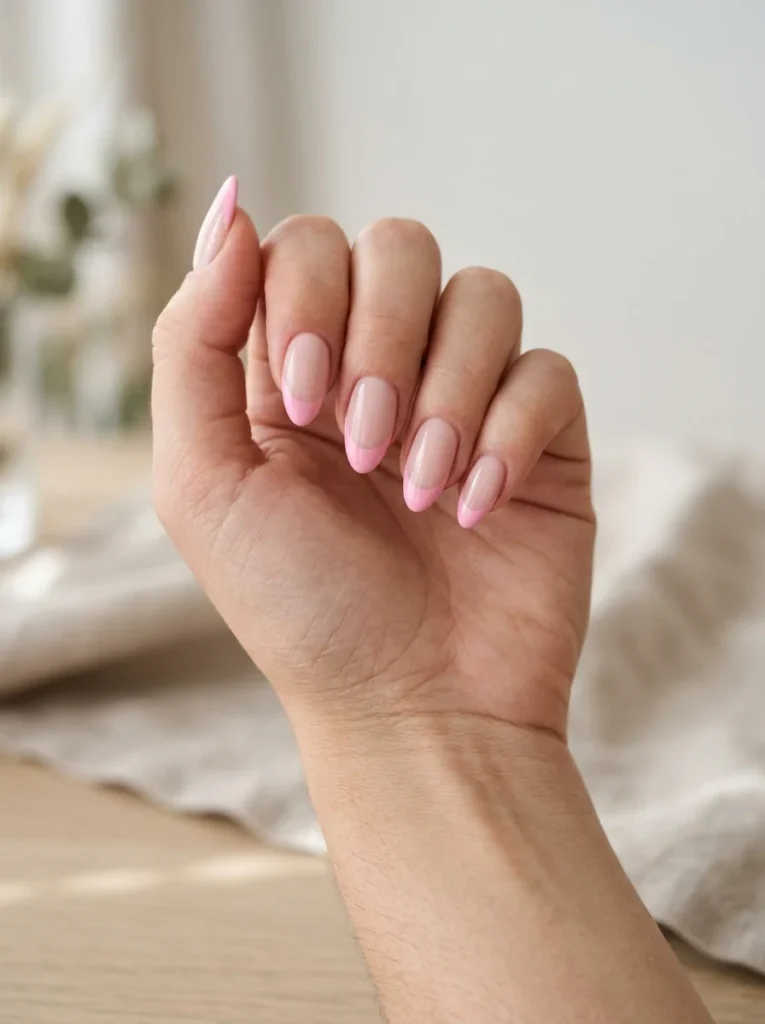 Pink French Tip Almond Nails
