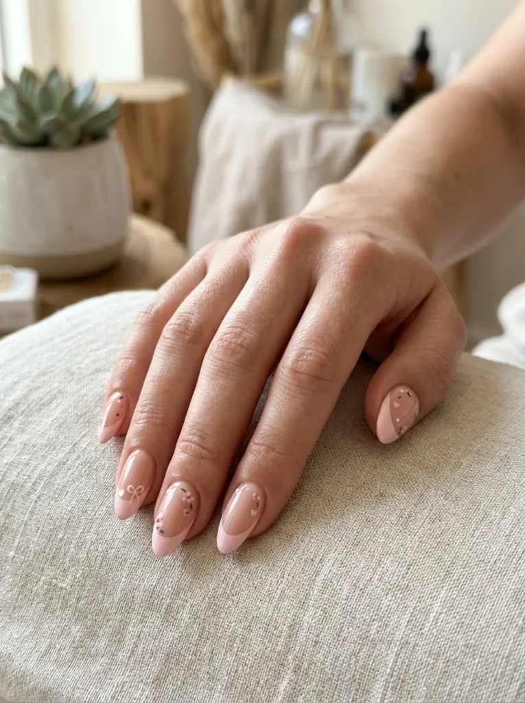 Pink French Tip Almond Nails