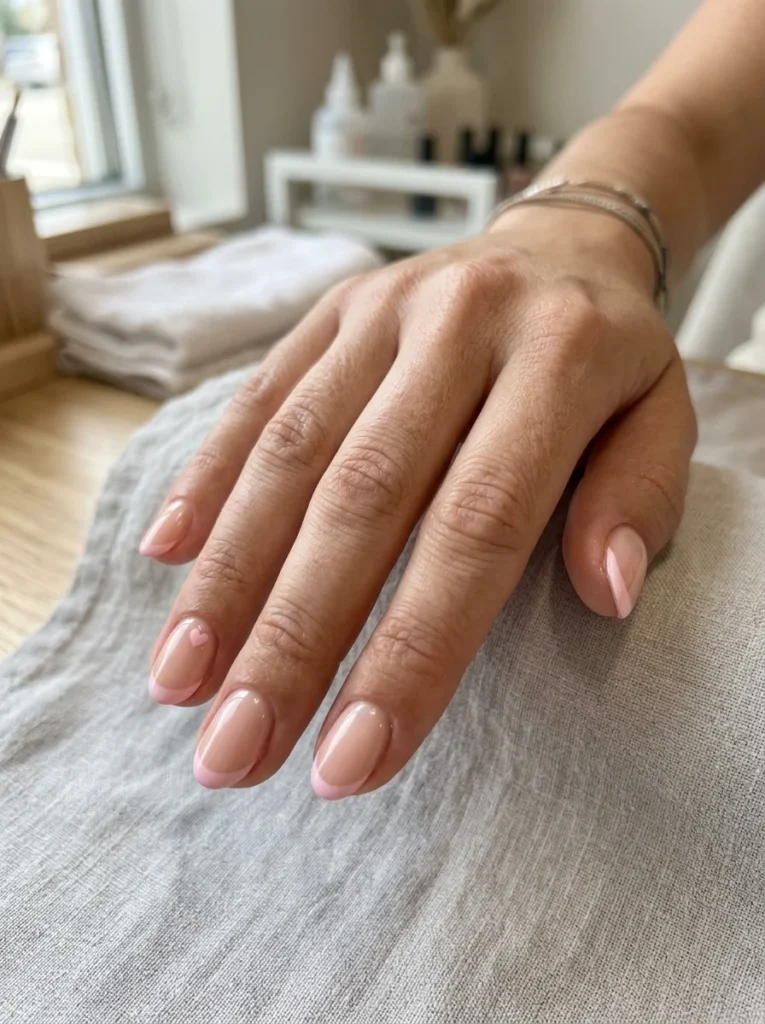 Pink French Tips With Tiny Hearts