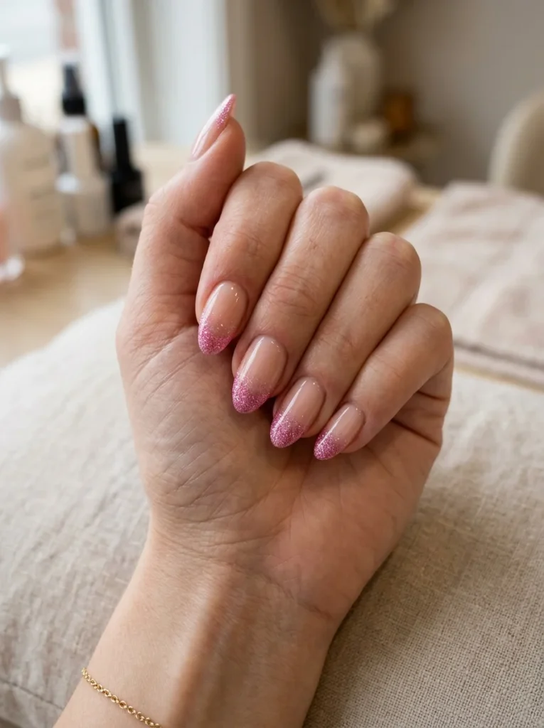 Pink Glitter French Tips