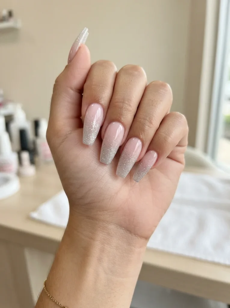 Pink Glitter Ombre Nails