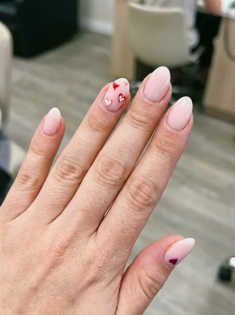 Pink Heart Accent Nails