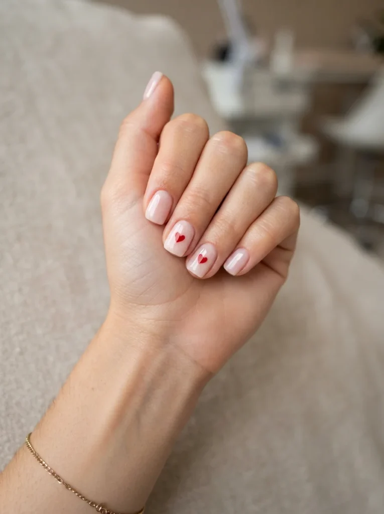 Pink Heart Acrylic Nails