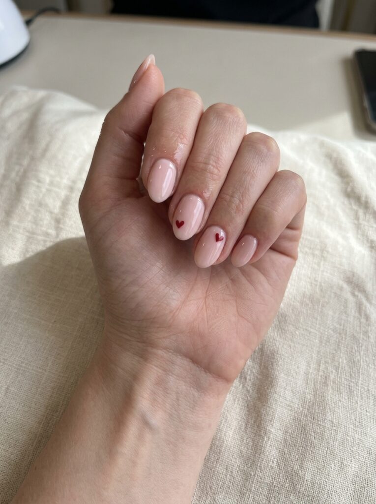 Pink Heart Gel Nails