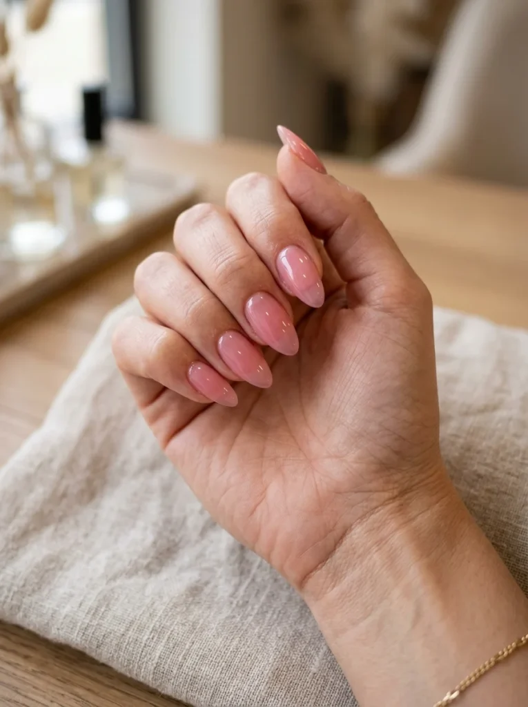 Pink Jelly Almond Nails