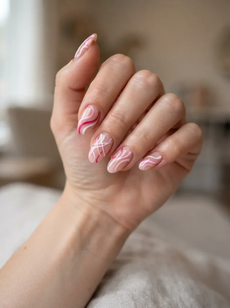 Pink Swirl Acrylic Nail Design