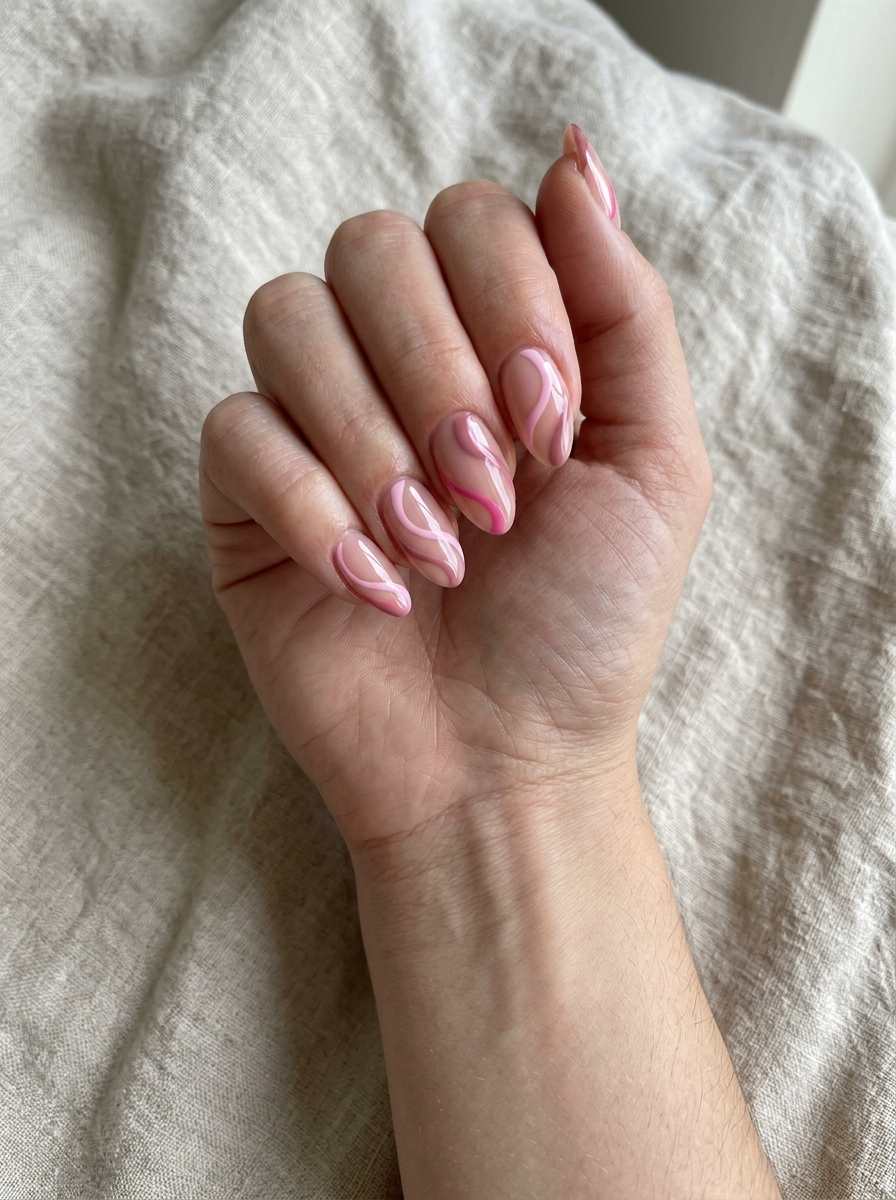 Pink Swirl Gel Nails