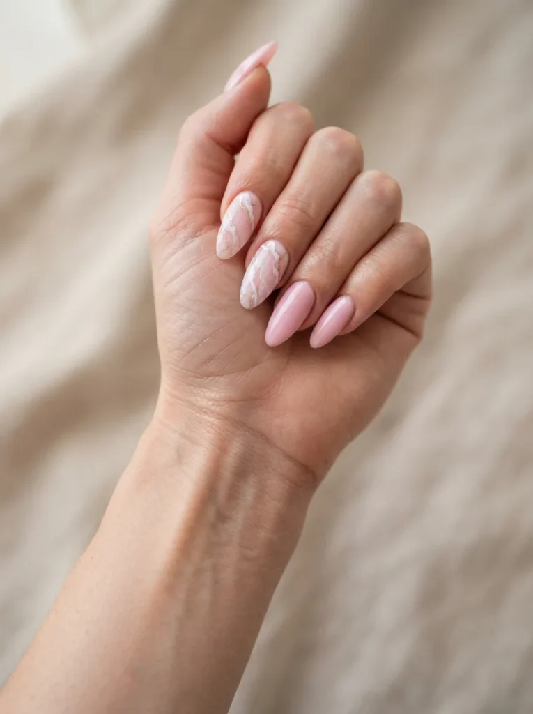 Pink and White Marble Acrylic Nails