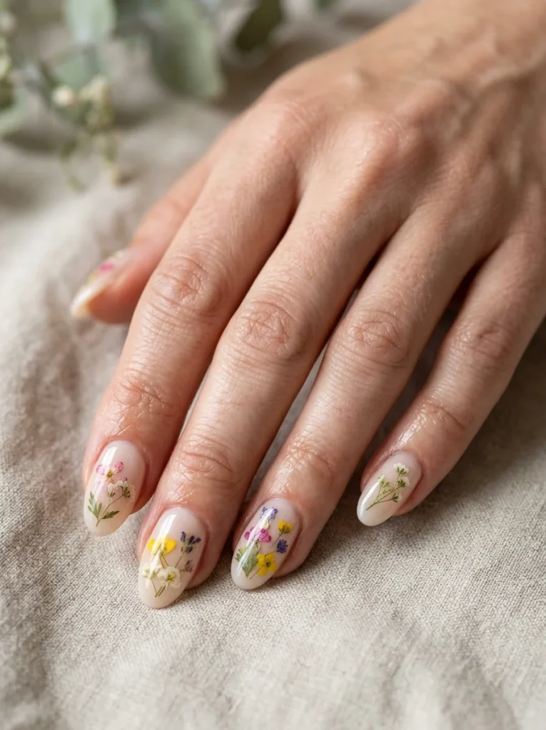 Pressed Flower-Inspired Nails