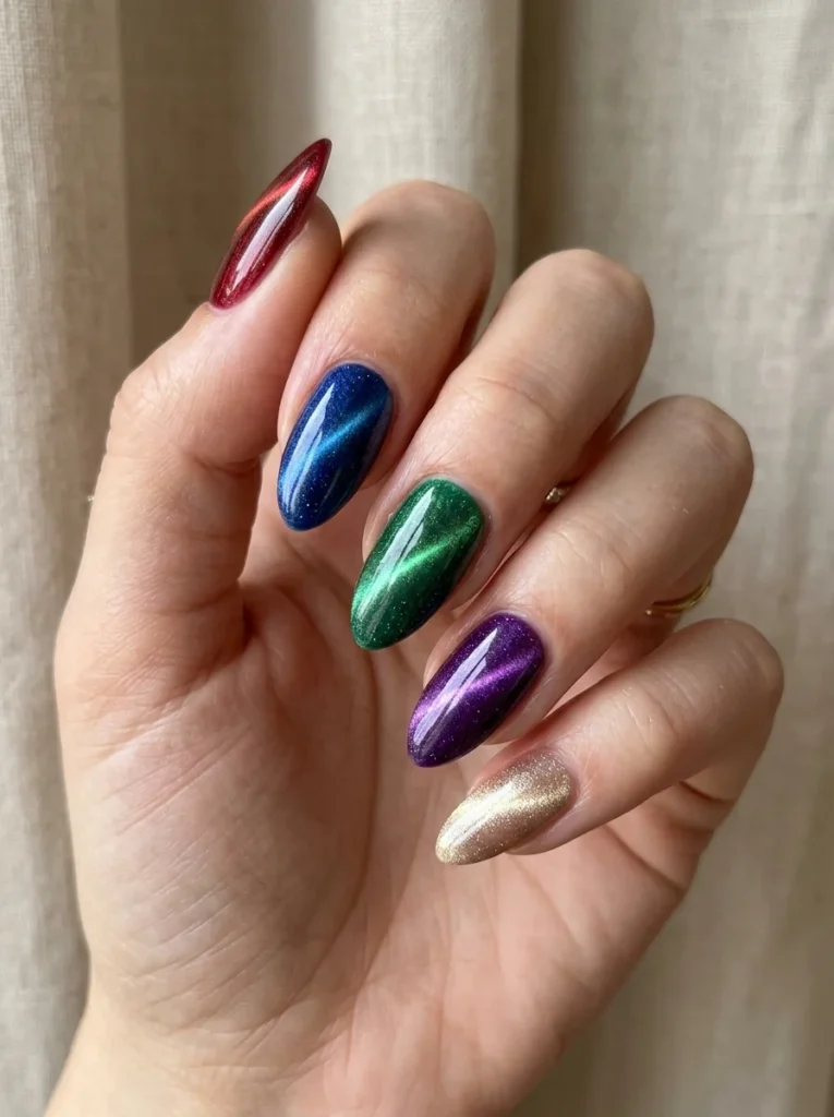 Rainbow Cat Eye Nails