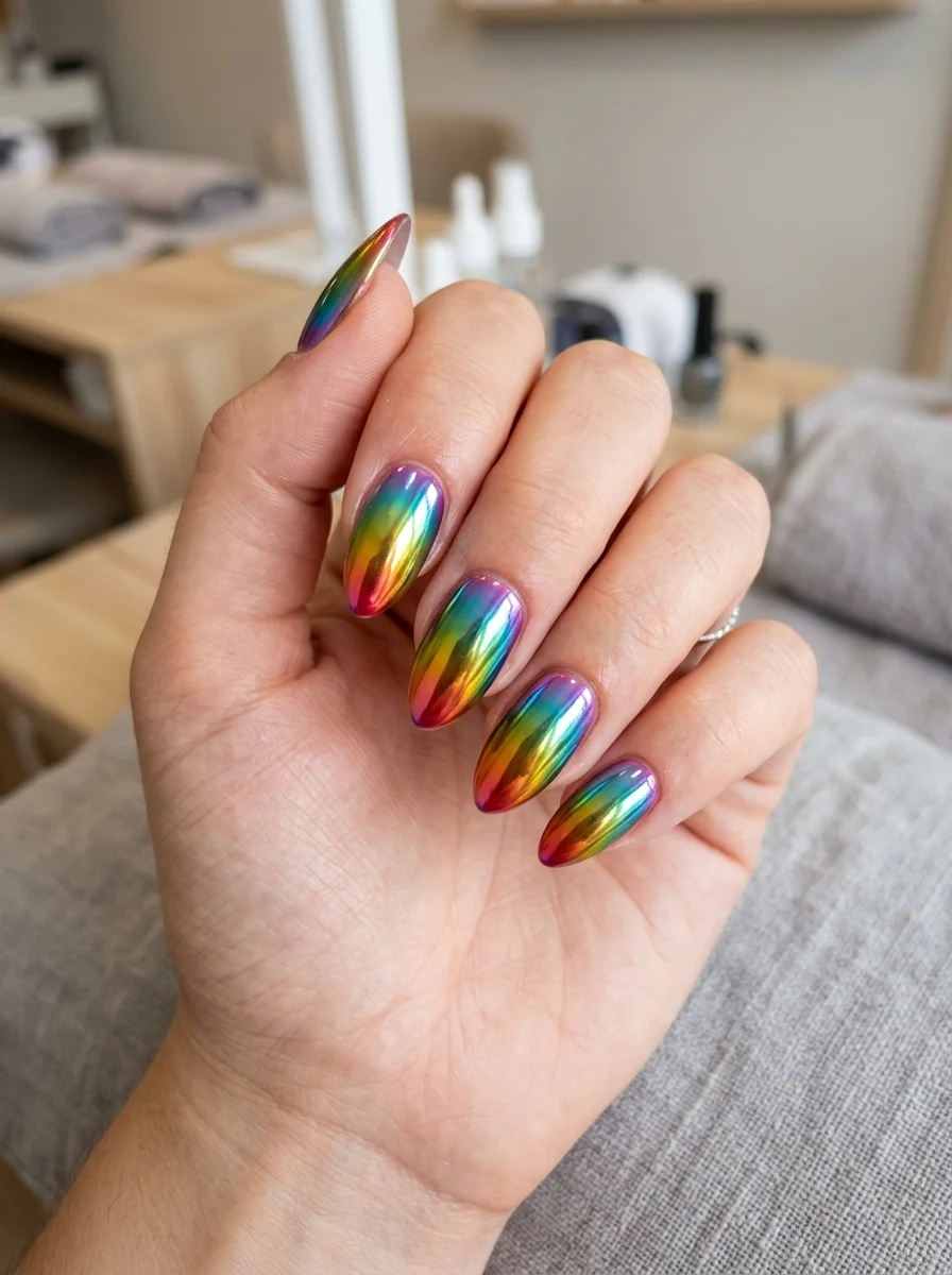 Rainbow Chrome Nails
