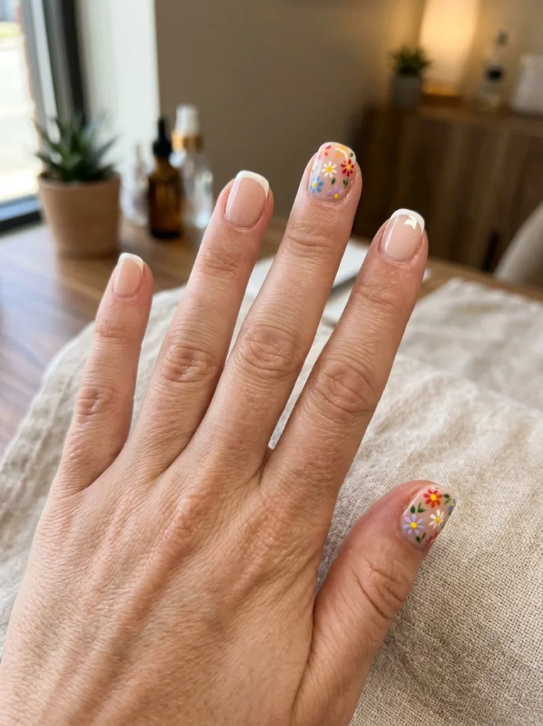 Rainbow Daisy Nails