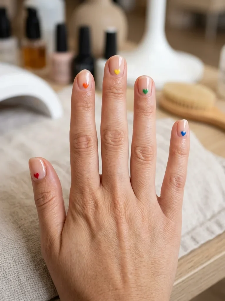 Rainbow Heart Nails