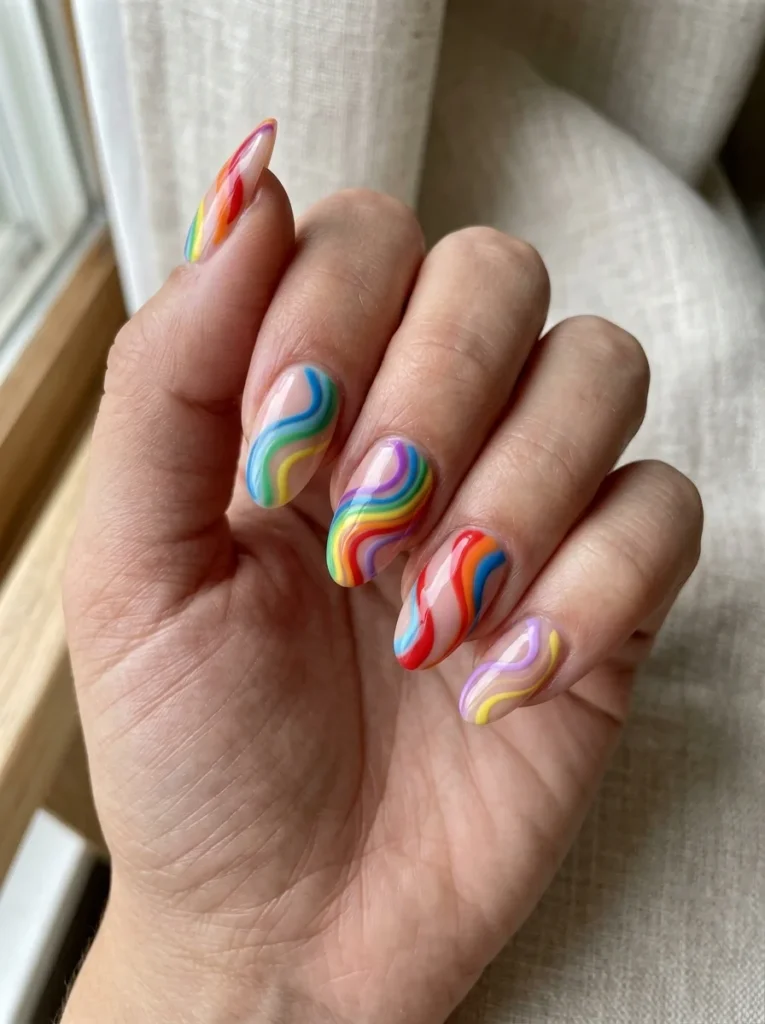 Rainbow Swirl Nails