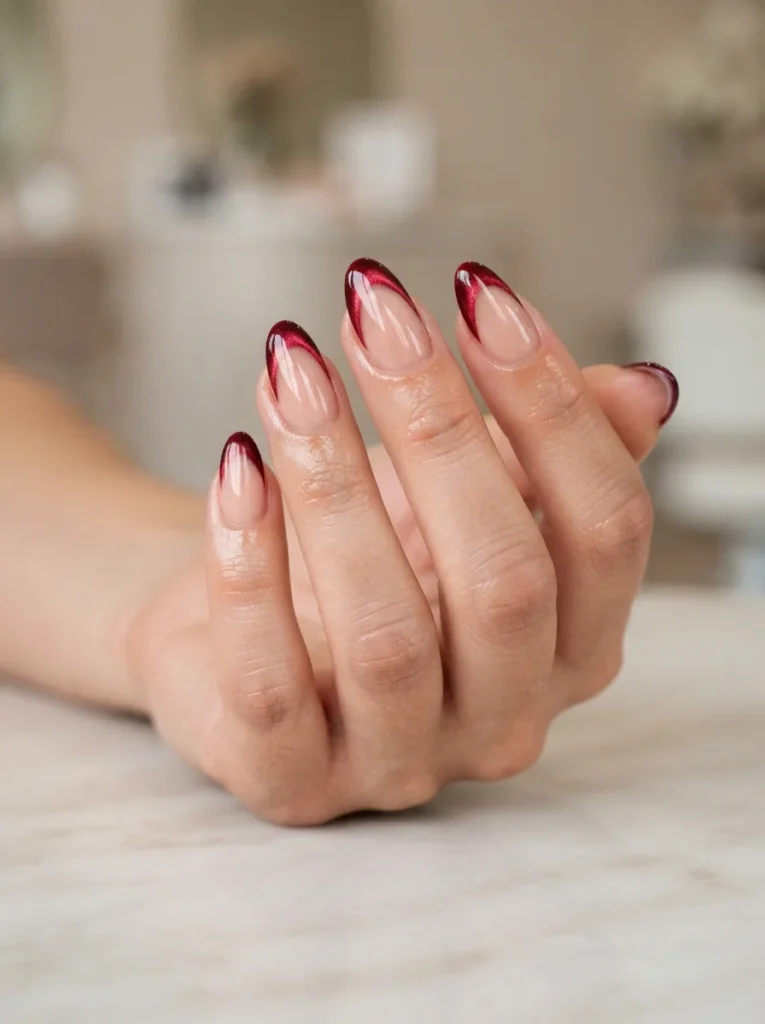 Red Cat-Eye French Tips