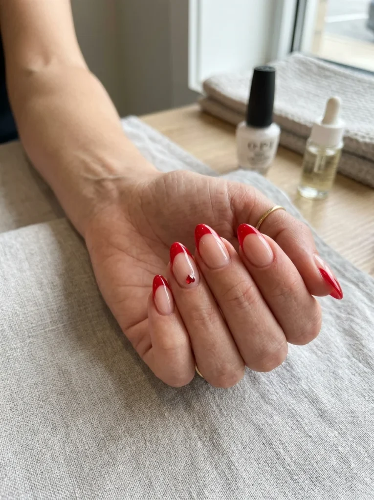 Red French Tip Almond Nails
