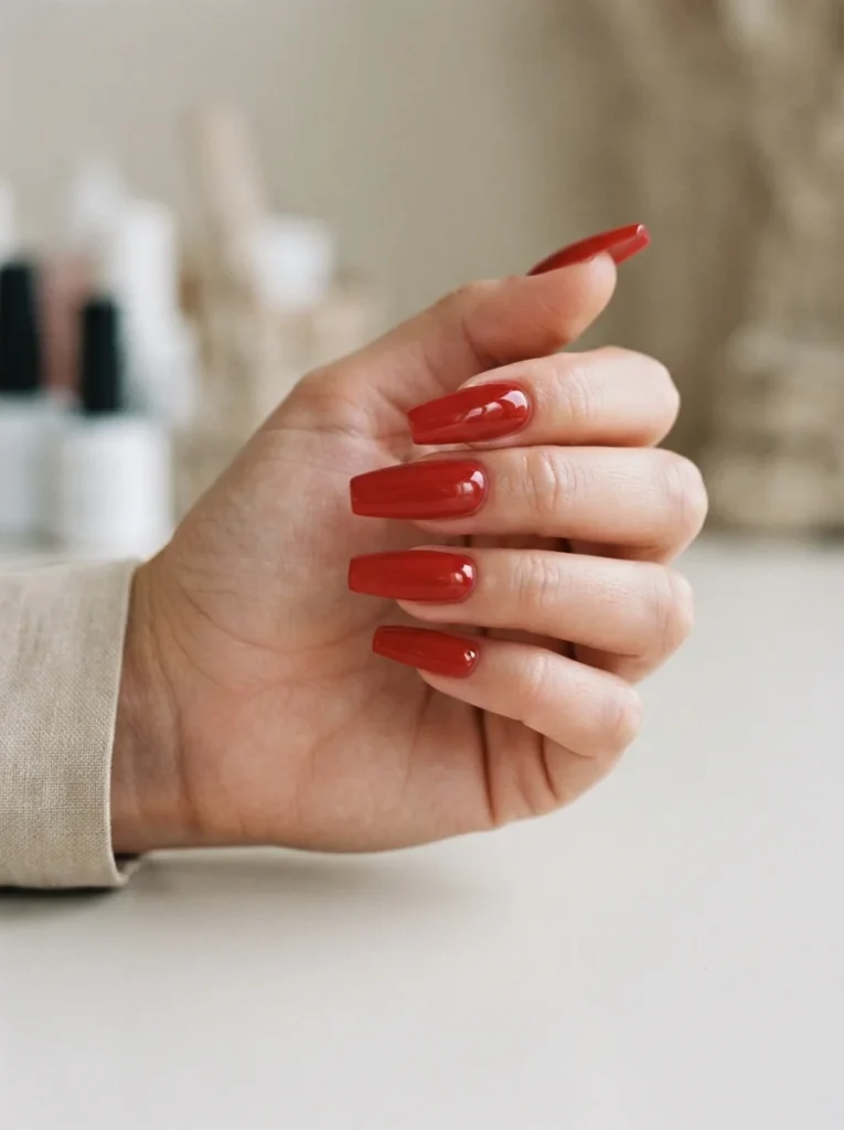 Red Long Coffin Acrylic Nails