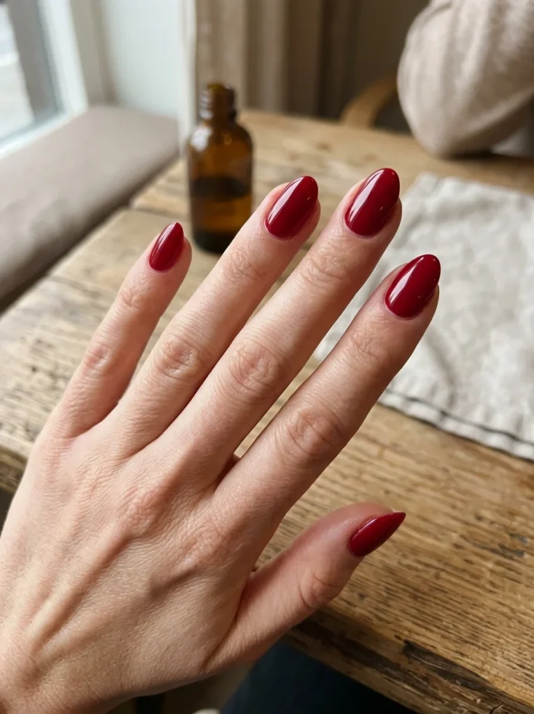 Red Short Almond Nails