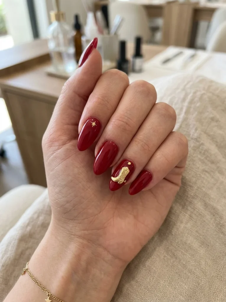 Rodeo Red and Gold Nails