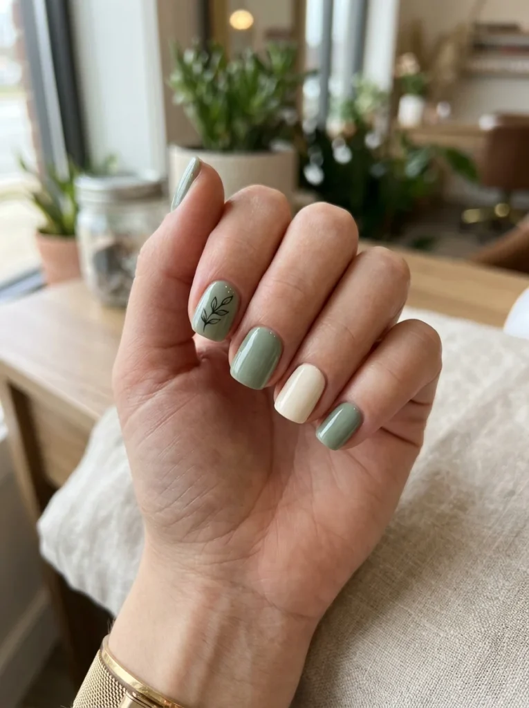 Sage Green Short Nails