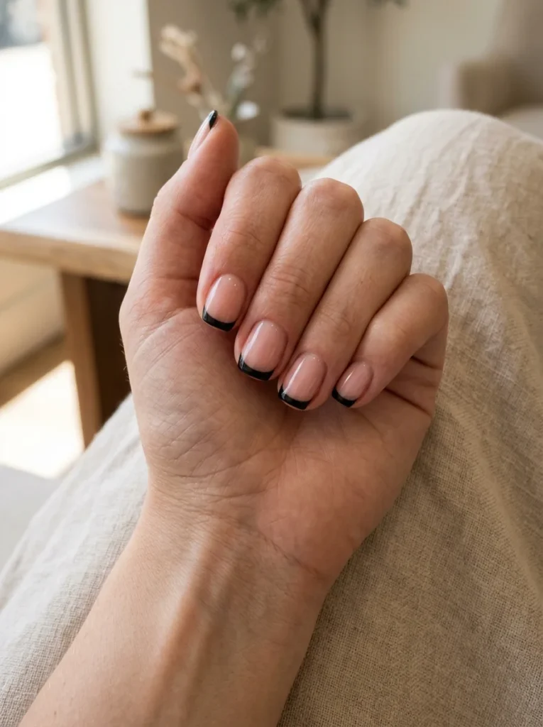 Short Black French Tip Nails