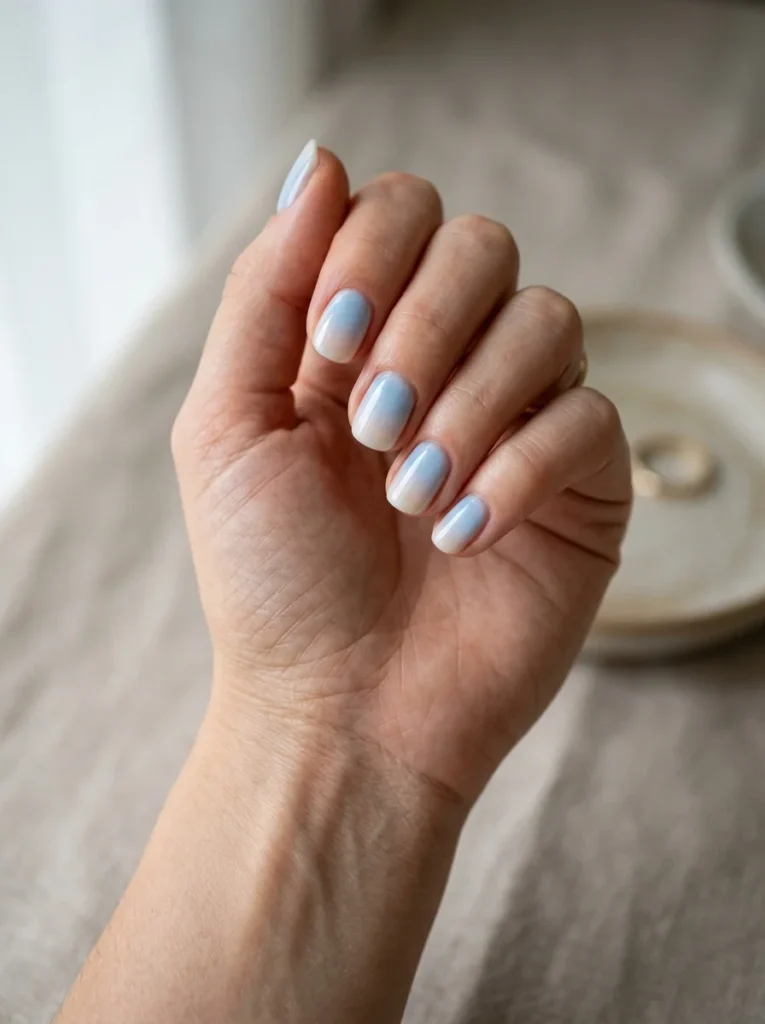 Short Blue Ombre Nails
